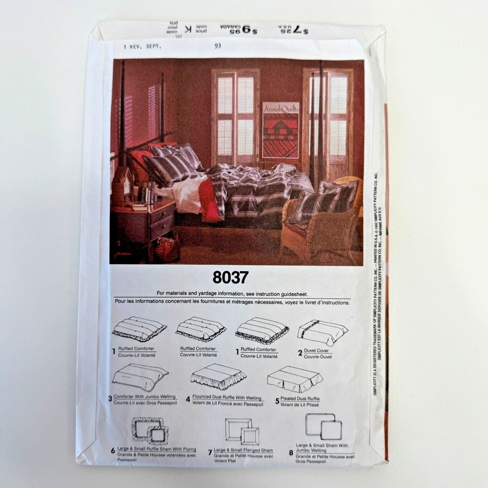 Simplicity 8037 Uncut Sewing Pattern Bedroom Decor Bedcover Comforter & Pillows - Picture 4 of 8